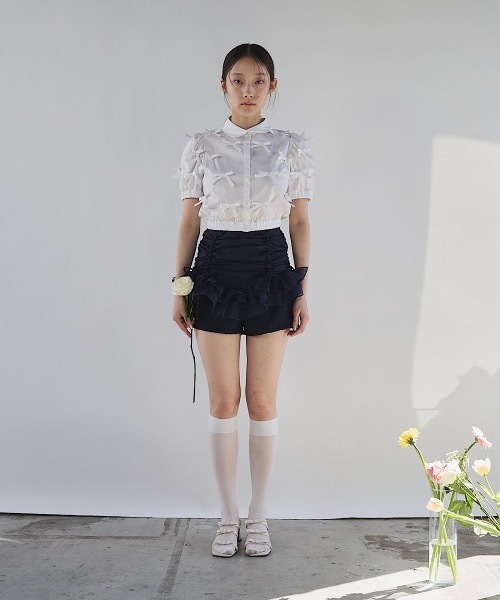 PAIN（ペイン）の「リボンパフスリーブブラウス/シャツ【セットアップ対応】（シャツ/ブラウス・レディース・ホワイト/ブラック/ピンク・FREE）」の4枚目の写真