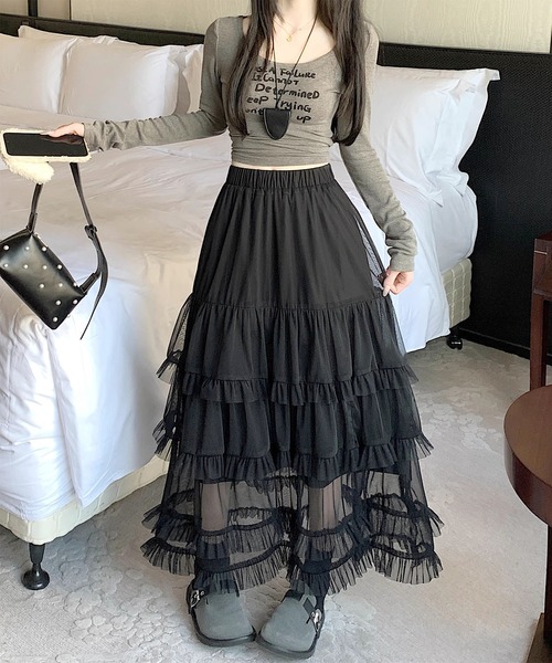 ローブドシャンブルコムデギャルソン フリル ロングスカートスカート ポリエステル ローブドシャンブルコムデギャルソン(robe de chambre COMME des