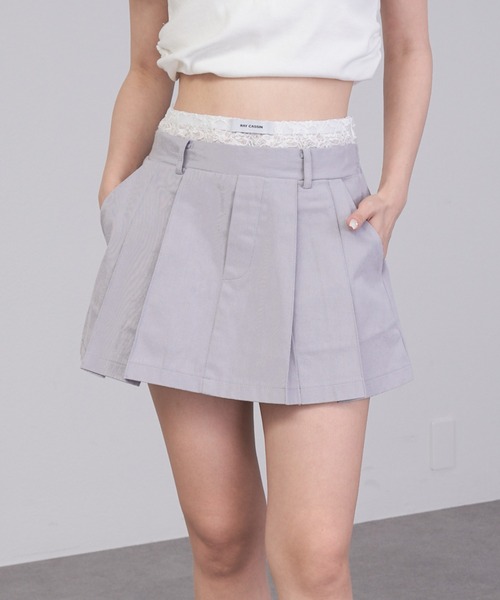 RAY CASSIN（レイカズン）の「ウエストレイヤードプリーツスカパン（スカート・レディース・ベージュ/グレー/ネイビー・FREE）」の2枚目の写真