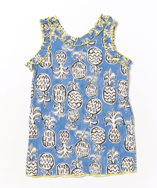 Ocean&Ground(オーシャン&グラウンド)の「ソウガラフリルノースリーブワンピース(ワンピース・キッズ・ブルー/ブラック/マルチ・90/100/110/120/130/140)」の4枚目の写真