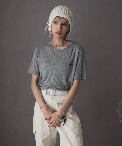 Girly Doll(ガーリードール)の「ワンポイントデザインシアーTシャツ(Tシャツ/カットソー・レディース・グレー/ブラック/ホワイト・F)」の8枚目の写真