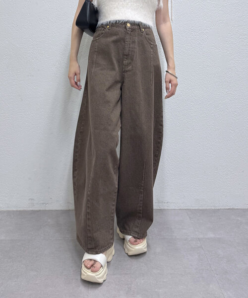 mline（エムライン）の「[mline]裾ワイドデニム（デニムパンツ・レディース・ブラウン・1/2）」の14枚目の写真