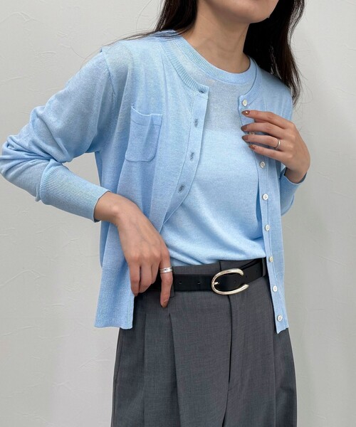 fredy emue（フレディエミュ）の「リネン混ポケ付きカーディガン（カーディガン/ボレロ・レディース・イエロー/サックスブルー/オフホワイト/ブラウン・38）」の3枚目の写真