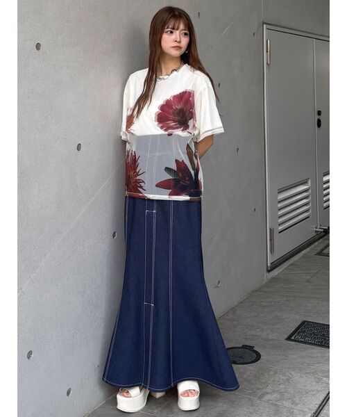 MURUA(ムルーア)の「【MURUA×STAYFLOWER】チュールドッキングフラワーTシャツ(Tシャツ/カットソー・レディース・ベージュ/ブルー/アイボリー・FREE)」の11枚目の写真