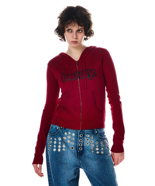 BEEDEN(ビーデン)の「PRINT KNIT ZIP HOODIE(Tシャツ/カットソー・レディース・カーキ/レッド・FREE)」の1枚目の写真