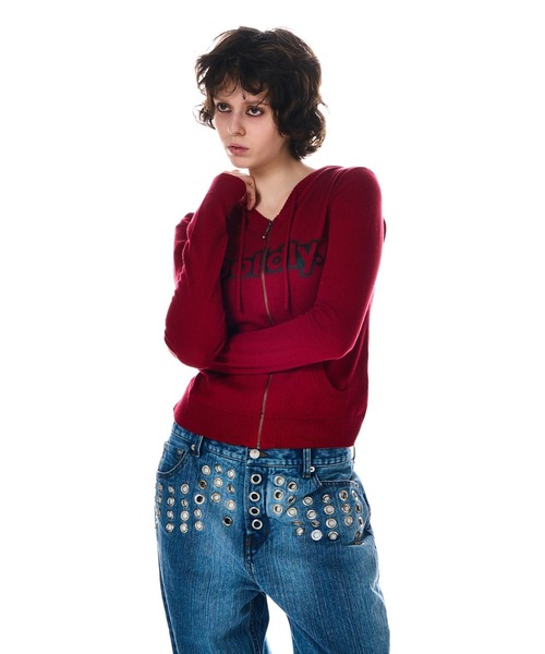 BEEDEN(ビーデン)の「PRINT KNIT ZIP HOODIE(Tシャツ/カットソー・レディース・カーキ/レッド・FREE)」の9枚目の写真