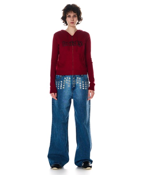 BEEDEN(ビーデン)の「PRINT KNIT ZIP HOODIE(Tシャツ/カットソー・レディース・カーキ/レッド・FREE)」の8枚目の写真