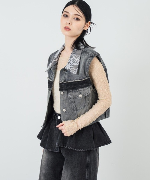 ANAP（アナップ）の「レースデニムクロップドベスト（ベスト・レディース・スミクロ・FREE）」の3枚目の写真