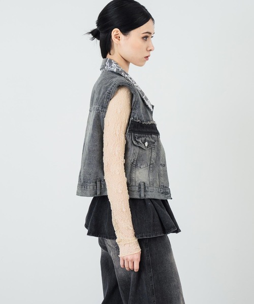 ANAP（アナップ）の「レースデニムクロップドベスト（ベスト・レディース・スミクロ・FREE）」の4枚目の写真