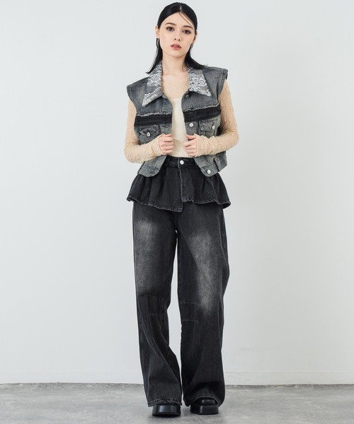 ANAP（アナップ）の「レースデニムクロップドベスト（ベスト・レディース・スミクロ・FREE）」の6枚目の写真