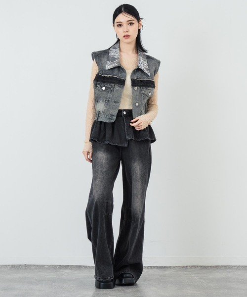 ANAP（アナップ）の「レースデニムクロップドベスト（ベスト・レディース・スミクロ・FREE）」の7枚目の写真