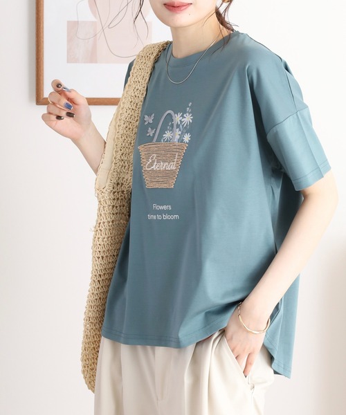 BRODIAEA(ブローディア)の「BRODIAEA かごバッグデザイン半袖Tシャツ(Tシャツ/カットソー・レディース・モスグリーン/キャメル/オフホワイト/ピンク/ブラック/サックスブルー・40)」の19枚目の写真