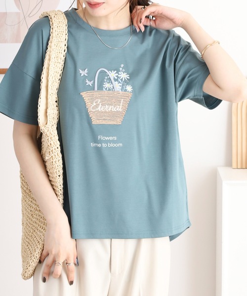 BRODIAEA(ブローディア)の「BRODIAEA かごバッグデザイン半袖Tシャツ(Tシャツ/カットソー・レディース・モスグリーン/キャメル/オフホワイト/ピンク/ブラック/サックスブルー・40)」の20枚目の写真