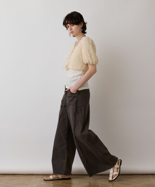 GRACE CONTINENTAL(グレースコンチネンタル)の「フリンジバギーパンツ(その他パンツ・レディース・チャコールグレー/ベージュ/ピンク・36/38)」の4枚目の写真