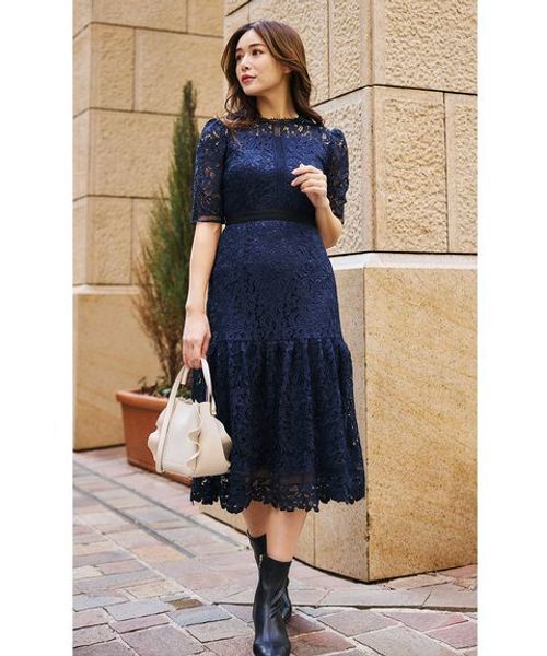 極美品✨セルフォード ひざ丈ワンピース 総レース ペイズリー Aライン ブラック 極美品✨セルフォード ひざ丈ワンピース 総レース ペイズリー A