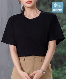 【接触冷感】きれいめ半袖クルーネックベーシックTシャツ レディース