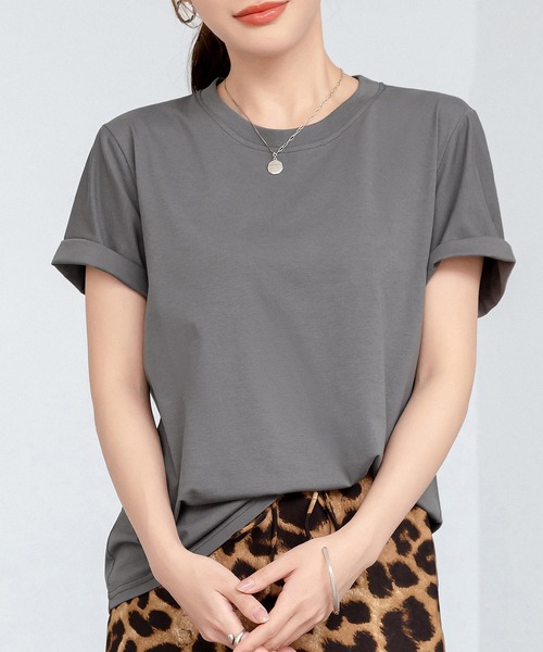 DAY CLOSET(デイ クローゼット)の「【接触冷感】きれいめ半袖クルーネックベーシックTシャツ レディース(Tシャツ/カットソー・レディース・ホワイト/グレー/ブラック・L/M)」の11枚目の写真