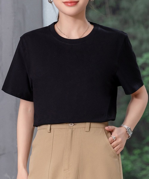 DAY CLOSET(デイ クローゼット)の「【接触冷感】きれいめ半袖クルーネックベーシックTシャツ レディース(Tシャツ/カットソー・レディース・ホワイト/グレー/ブラック・L/M)」の17枚目の写真