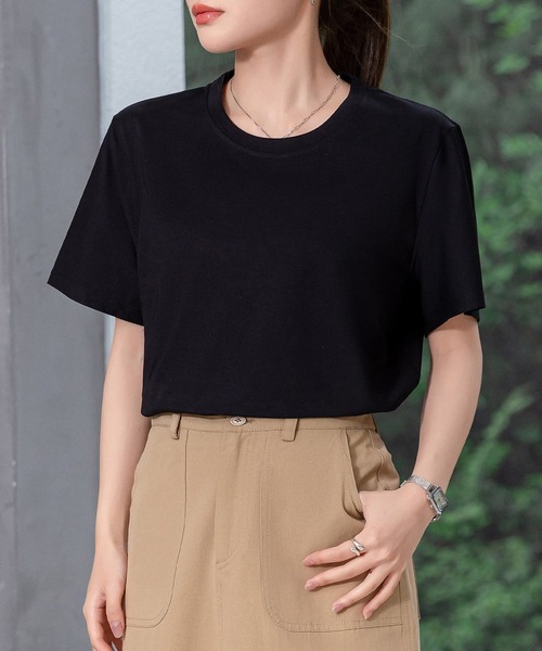 DAY CLOSET(デイ クローゼット)の「【接触冷感】きれいめ半袖クルーネックベーシックTシャツ レディース(Tシャツ/カットソー・レディース・ホワイト/グレー/ブラック・L/M)」の18枚目の写真