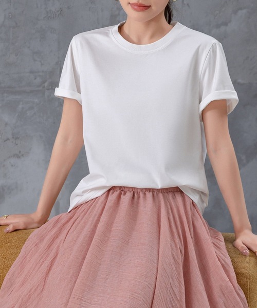 DAY CLOSET(デイ クローゼット)の「【接触冷感】きれいめ半袖クルーネックベーシックTシャツ レディース(Tシャツ/カットソー・レディース・ホワイト/グレー/ブラック・L/M)」の4枚目の写真