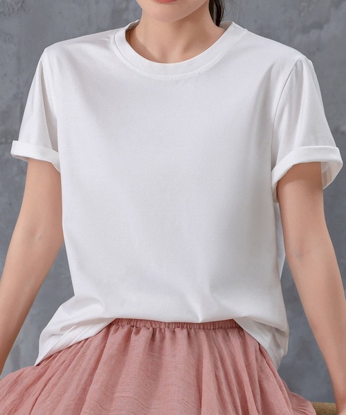 DAY CLOSET(デイ クローゼット)の「【接触冷感】きれいめ半袖クルーネックベーシックTシャツ レディース(Tシャツ/カットソー・レディース・ホワイト/グレー/ブラック・L/M)」の15枚目の写真
