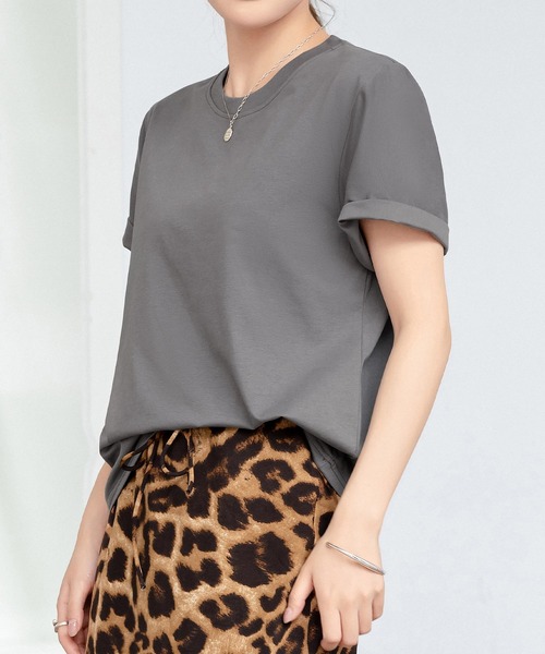 DAY CLOSET(デイ クローゼット)の「【接触冷感】きれいめ半袖クルーネックベーシックTシャツ レディース(Tシャツ/カットソー・レディース・ホワイト/グレー/ブラック・L/M)」の9枚目の写真