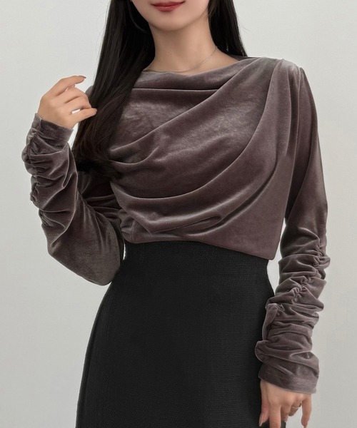 K*y様 OHGA ベロアトップス Olu. tシャツ シアークラッシュベロアトップス レディース