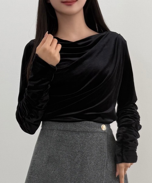 薄手】ドレープベロアトップス（Tシャツ/カットソー）｜CENEA（セネア