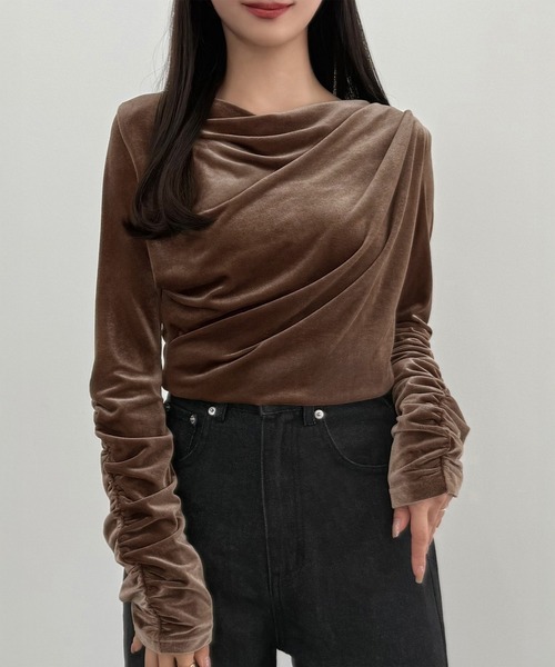 CENEA(セネア)の「【薄手】ドレープベロアトップス(Tシャツ/カットソー・レディース・チャコール/モカ/ブラック・LARGE/MEDIUM/SMALL)」の13枚目の写真