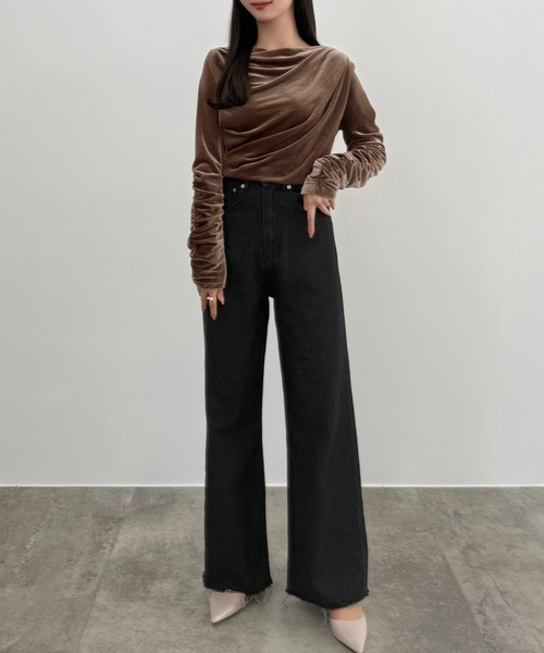 K*y様 OHGA ベロアトップス セール】【薄手】ドレープベロアトップス（Tシャツ/カットソー