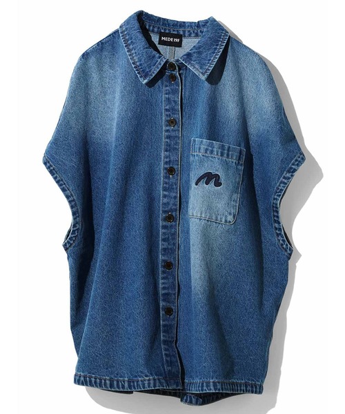 MEDE19F（メデジュウキュウ）の「ＭＥＤＥ１９Ｆ　ステッチ刺繍のあるオーバーサイズデニムシャツ〈ブルー〉（シャツ/ブラウス・レディース・ブルー・L/M/MP/3L）」の10枚目の写真