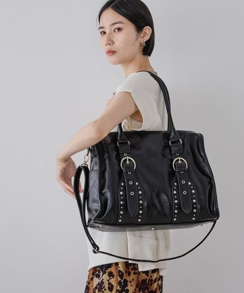 JEANASIS（ジーナシス）の「アンティークスタッズトート/576824（トートバッグ・レディース・ブラック/カーキ系/ブラウン・FREE）」の5枚目の写真