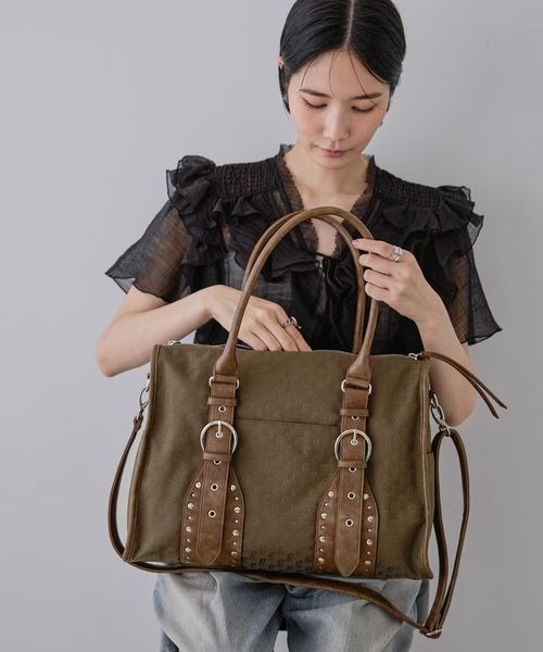 JEANASIS（ジーナシス）の「アンティークスタッズトート/576824（トートバッグ・レディース・ブラック/カーキ系/ブラウン・FREE）」の12枚目の写真