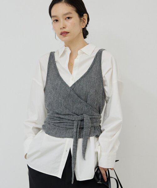 GALLARDAGALANTE（ガリャルダガランテ）の「【アンサンブル対応】カシュクールニット（ニット/セーター・レディース・チャコールグレー/ベージュ・FREE）」の2枚目の写真