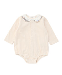 SLAP SLIP BABY | 無地ボーダーアニマルクマ恐竜刺しゅうライン襟付きボディミニベビー(70~80cm)(ロンパース)