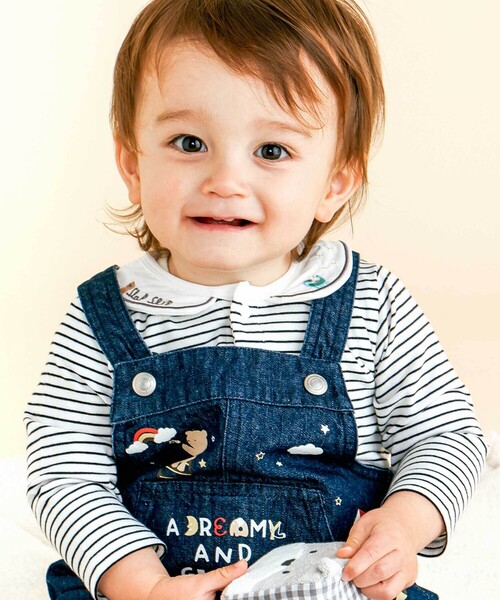 SLAP SLIP BABY（スラップスリップベビー）の「無地ボーダーアニマルクマ恐竜刺しゅうライン襟付きボディミニベビー(70~80cm)（ロンパース・キッズ・オフホワイト/ブラック系その他・70cm/80ｃｍ）」の3枚目の写真