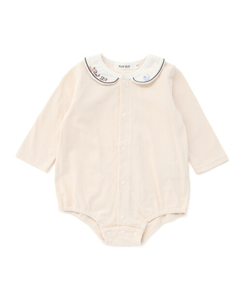 SLAP SLIP BABY（スラップスリップベビー）の「無地ボーダーアニマルクマ恐竜刺しゅうライン襟付きボディミニベビー(70~80cm)（ロンパース・キッズ・オフホワイト/ブラック系その他・70cm/80ｃｍ）」の4枚目の写真