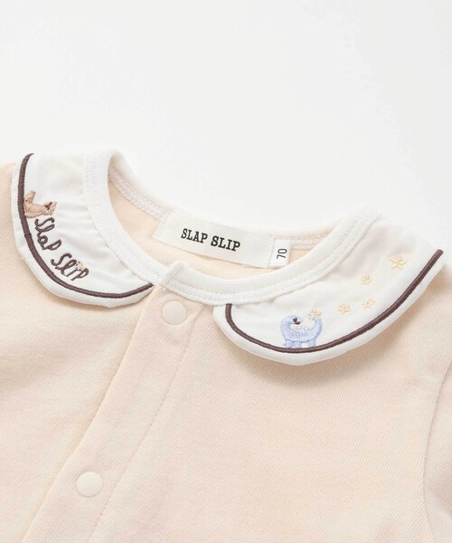 SLAP SLIP BABY（スラップスリップベビー）の「無地ボーダーアニマルクマ恐竜刺しゅうライン襟付きボディミニベビー(70~80cm)（ロンパース・キッズ・オフホワイト/ブラック系その他・70cm/80ｃｍ）」の6枚目の写真