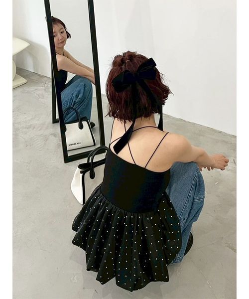 WEB限定00サイズ】バルーンペプラムボンディングセットアップ（つなぎ