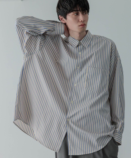 LOWRYS FARM（ローリーズファーム）の「【LFM(U)】ＢＲＯＡＤＳＴＲＩＰＥＳＨＩＲＴ　 581710（シャツ/ブラウス・メンズ・ブルー/ベージュ・MEDIUM/LARGE）」の2枚目の写真