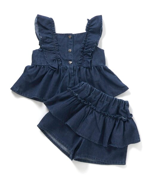 apres les cours(アプレレクール)の「【ジュニア対応】フリルチュニック&ティアードキュロットセット(セットアップ・キッズ・インディゴブルー/ブラウン・90/100/110/120/130/140)」の15枚目の写真
