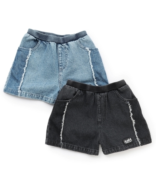 X-girl Stages（エックスガールステージス）の「【TBSドラマ フェイクマミー 着用アイテム】サイドラインバックロゴデニムショートパンツ（デニムパンツ・キッズ・ブラック/ブルー・140cm/130cm/120cm/110cm）」の6枚目の写真