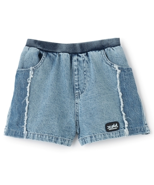 X-girl Stages（エックスガールステージス）の「【TBSドラマ フェイクマミー 着用アイテム】サイドラインバックロゴデニムショートパンツ（デニムパンツ・キッズ・ブラック/ブルー・140cm/130cm/120cm/110cm）」の8枚目の写真