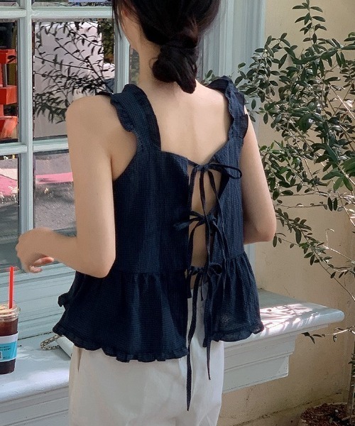 セール】バックリボンペプラムノースリーブトップス