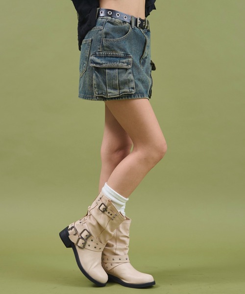 dispark（ディスパーク）の「DISPARK/ハトメベルトカーゴデニムスカパン（デニムスカート・レディース・ブルー系1/ブラック・SMALL/MEDIUM）」の6枚目の写真