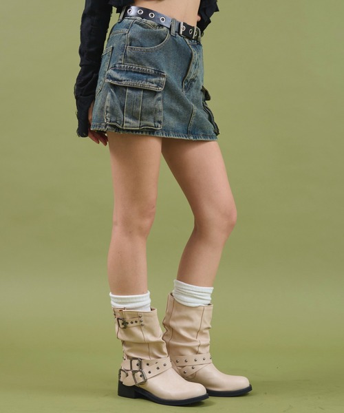 dispark（ディスパーク）の「DISPARK/ハトメベルトカーゴデニムスカパン（デニムスカート・レディース・ブルー系1/ブラック・SMALL/MEDIUM）」の3枚目の写真