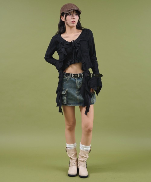 dispark（ディスパーク）の「DISPARK/ハトメベルトカーゴデニムスカパン（デニムスカート・レディース・ブルー系1/ブラック・SMALL/MEDIUM）」の5枚目の写真