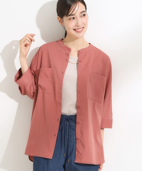 SHOO・LA・RUE(シューラルー)の「【S-LL/洗濯後しわになりにくい】コットン風 前あきドルマンブラウス(シャツ/ブラウス・レディース・ブラック/カーキ/ナチュラル/オレンジ・01/02/03/04)」の1枚目の写真