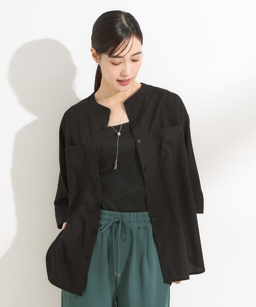 SHOO・LA・RUE(シューラルー)の「【S-LL/洗濯後しわになりにくい】コットン風 前あきドルマンブラウス(シャツ/ブラウス・レディース・ブラック/カーキ/ナチュラル/オレンジ・01/02/03/04)」の5枚目の写真