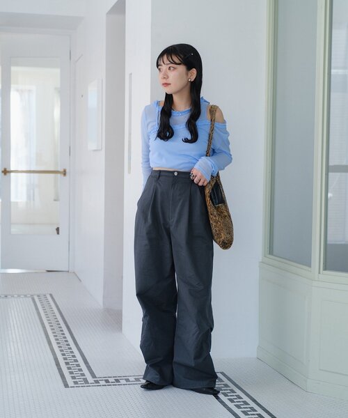 Kastane（カスタネ）の「*【YAMADA企画/WEB限定】アシメレイヤードシアーロンTee（Tシャツ/カットソー・レディース・ブルー/アイボリー・FREE）」の7枚目の写真